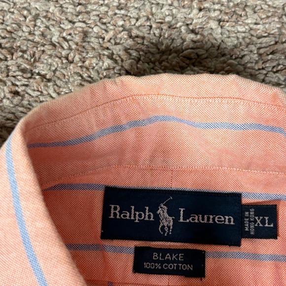 Ralph Lauren Blake XL Peach Blue Striped Short Sleeve Button Down Shirt - Picture 4 of 8